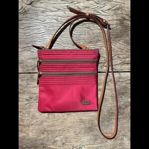 Dooney & Bourke Red Nylon Crossbody With Adjustable Leather Strap 2 Zip Pockets